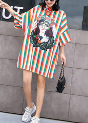 Style Chinese Button Cotton Wardrobes Fashion Ideas striped prints Dress summer - SooLinen