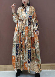 Style Floral Tunics Lapel Exra Large Hem Vestidos De Lino Spring Dresses - SooLinen