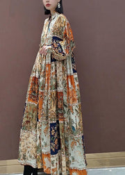 Style Floral Tunics Lapel Exra Large Hem Vestidos De Lino Spring Dresses - SooLinen
