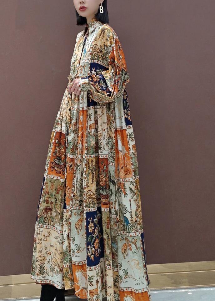 Style Floral Tunics Lapel Exra Large Hem Vestidos De Lino Spring Dresses - SooLinen