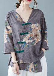 Style Graue Blusen mit V-Ausschnitt und halbem Ärmel