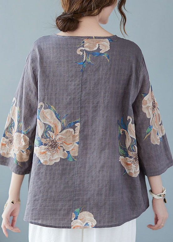 Style Graue Blusen mit V-Ausschnitt und halbem Ärmel