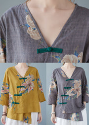Style Graue Blusen mit V-Ausschnitt und halbem Ärmel