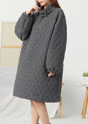 Style Grey Zip Up thick Fine Cotton Filled Pullover dress Winter
