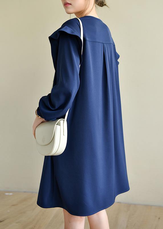 Style Navy Asymmetric Dresses O Neck Chiffon Dress - SooLinen