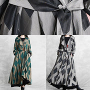 Style Notched tie waist Fashion Coats Women gray plaid tunic jackets - SooLinen