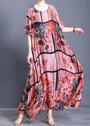 Luxy Pink Silk Maxi Dress Plus Szie Print Summer Dress - SooLinen