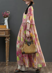 Style Pink Print Pockets Summer Linen Dress - SooLinen