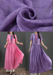 Style Rose O-Neck Long Maxi Summer Linen Dress - SooLinen