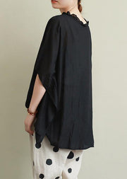 Style Ruffled cotton summer top Outfits black blouses - SooLinen
