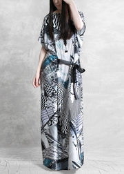 Style Slash neck asymmetric summer dress Catwalk gray print Dress - SooLinen