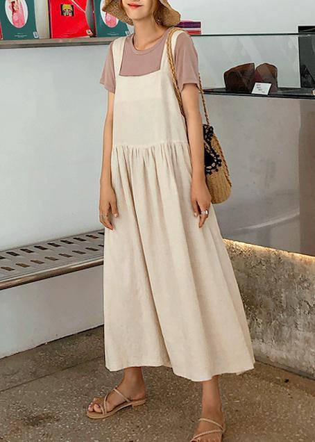 2021 Style Spaghetti Strap Cinched linen cotton clothes For Women Sewing black Dress - SooLinen