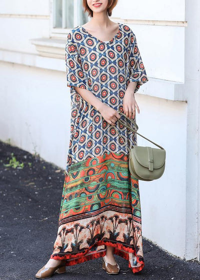 Style V Neck Dress Sleeve Print Traveling Dress - SooLinen