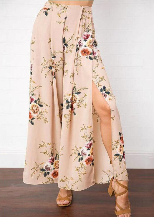 Style White Asymmetrical Tie Waist Side Open Print Chiffon Beach Skirt Summer