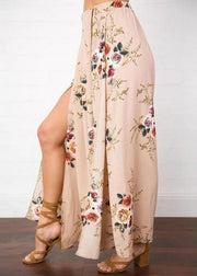 Style White Asymmetrical Tie Waist Side Open Print Chiffon Beach Skirt Summer