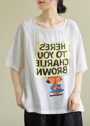 Weißes Herbst-T-Shirt mit lockerem O-Ausschnitt und halbem Ärmel