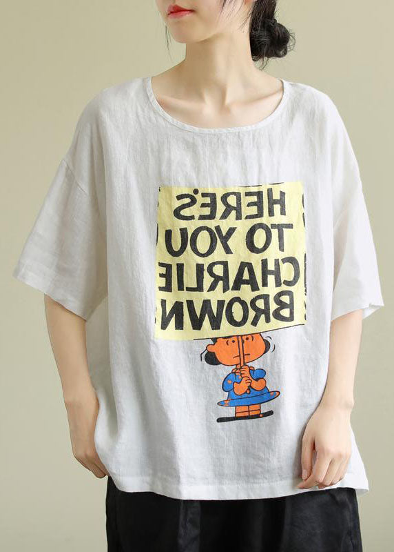 Weißes Herbst-T-Shirt mit lockerem O-Ausschnitt und halbem Ärmel