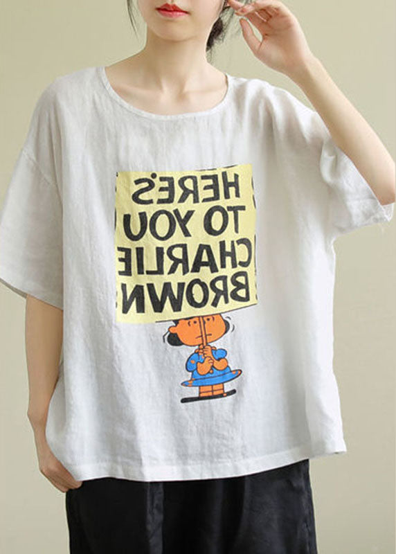 Weißes Herbst-T-Shirt mit lockerem O-Ausschnitt und halbem Ärmel