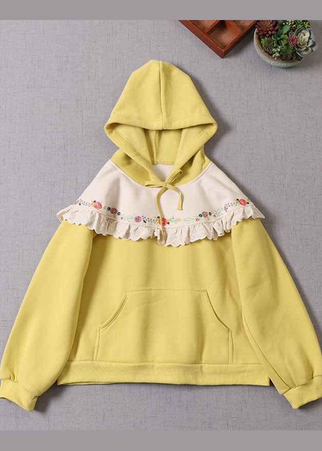 Style Gelbe Kapuzen-Patchwork-warme Fleece-Sweatshirts Winter