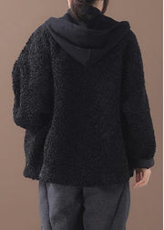 Style black Plus Size Coats Women Shape winter patchwork hooded outwears - SooLinen