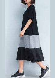Style black cotton outfit Korea Inspiration patchwork o neck Dresses Summer Dress