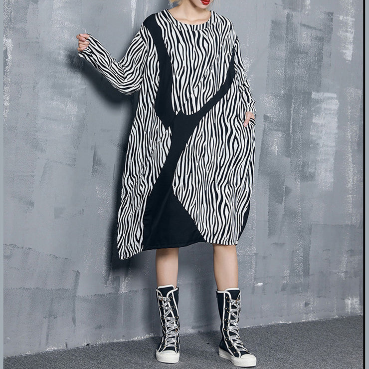 Style black striped chiffon dress Plus Size Shape baggy Dress