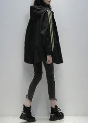 Style black  clothes For Women hooded patchwork pockets jackets - SooLinen