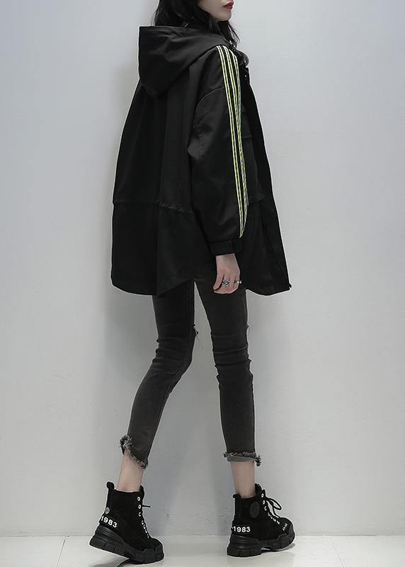 Style black  clothes For Women hooded patchwork pockets jackets - SooLinen