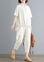 Style cotton linen tops women plus size Cotton Linen Solid Blouse And Pants - SooLinen