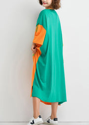 Style false two pieces cotton dresses Runway summer Maxi Dress orange patchwork - SooLinen