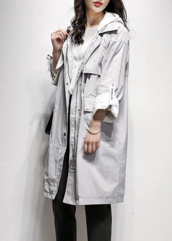 Style gray Fashion tunic coat Work Outfits hooded drawstring coat - SooLinen