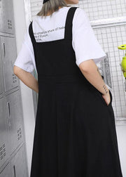 Style high waist cotton quilting dresses Outfits black strap loose Dress summer - SooLinen