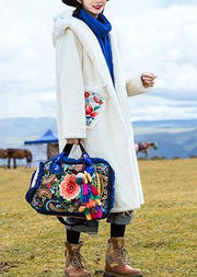 Style hooded Plus Size embroidery outfit white box outwears - SooLinen