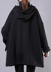 Style hooded pockets cotton clothes Sewing black blouses - SooLinen
