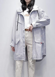 Style hooded zippered  clothes For Women gray Letter cotton outwears - SooLinen