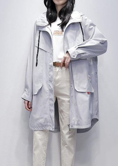 Style hooded zippered  clothes For Women gray Letter cotton outwears - SooLinen