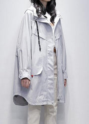 Style hooded zippered  clothes For Women gray Letter cotton outwears - SooLinen