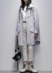 Style hooded zippered  clothes For Women gray Letter cotton outwears - SooLinen