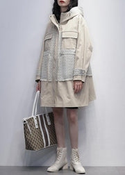 Style light beige Fine trench coat Work hooded patchwork  outwears - SooLinen