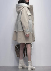 Style light beige Fine trench coat Work hooded patchwork  outwears - SooLinen