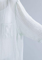Style light green striped blended shirts side open box sunscreen summer tops - SooLinen