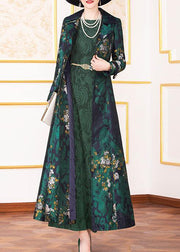 Style navy prints Fashion outfit Work Outfits tie waist  big hem outwears - SooLinen