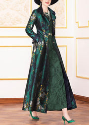 Style navy prints Fashion outfit Work Outfits tie waist  big hem outwears - SooLinen