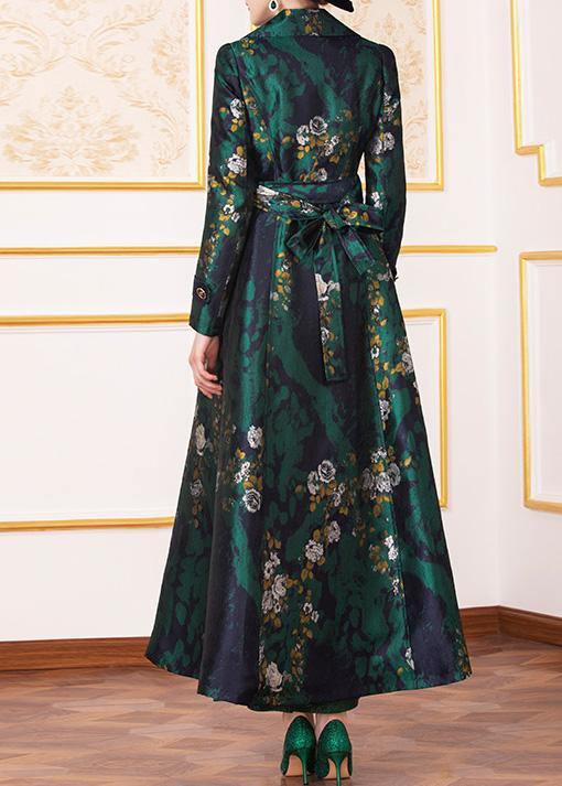 Style navy prints Fashion outfit Work Outfits tie waist  big hem outwears - SooLinen