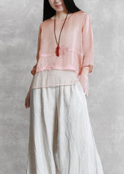 Style o neck asymmetric clothes Tunic Tops pink blouses - SooLinen