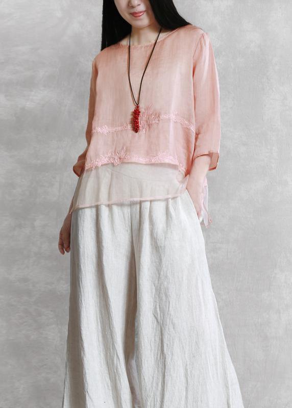 Style o neck asymmetric clothes Tunic Tops pink blouses - SooLinen