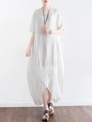 Style o neck asymmetric cotton clothes Shirts white Plus Size Dress summer - SooLinen