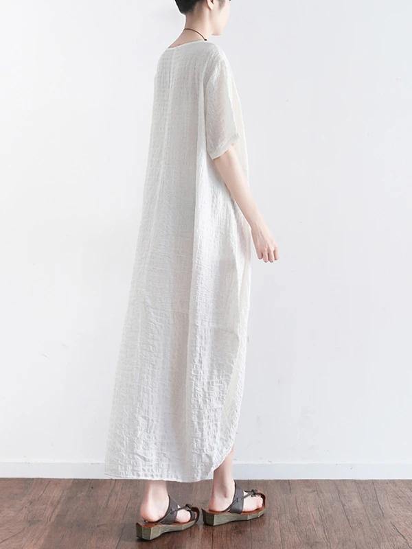 Style o neck asymmetric cotton clothes Shirts white Plus Size Dress summer - SooLinen
