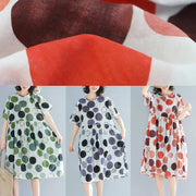Style red dotted linen clothes For Women plus size design o neck short sleeve Plus Size Summer Dress - SooLinen