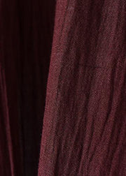 Style v neck asymmetric linen Robes Neckline burgundy Dress fall - SooLinen